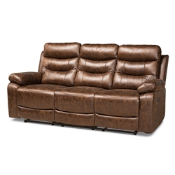Baxton Studio Beasely Modern and Contemporary Distressed Brown Faux Leather Upholstered 3-Seater Reclining Sofa